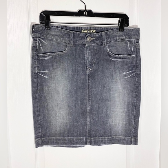 Big Star Dresses & Skirts - Y2K Big Star Low Rise Pencil Denim Jean Skirt Gray Size 31